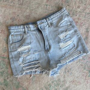 Distressed Light Blue Denim Shorts
